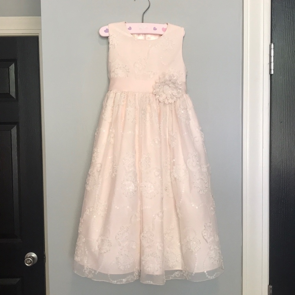 Peach flower girl/formal dress with flower detail